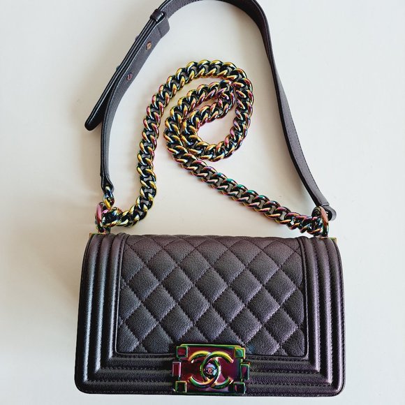 Chanel Purple Iridescent Quilted Leather Small Boy Flap Shoulder Bag - Picture 8 of 16